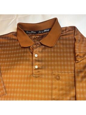 George Strait Men's Rust Orange Plaid Short-Sleeve Polo